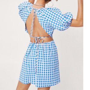 Backless Blue Gingham Mini Dress